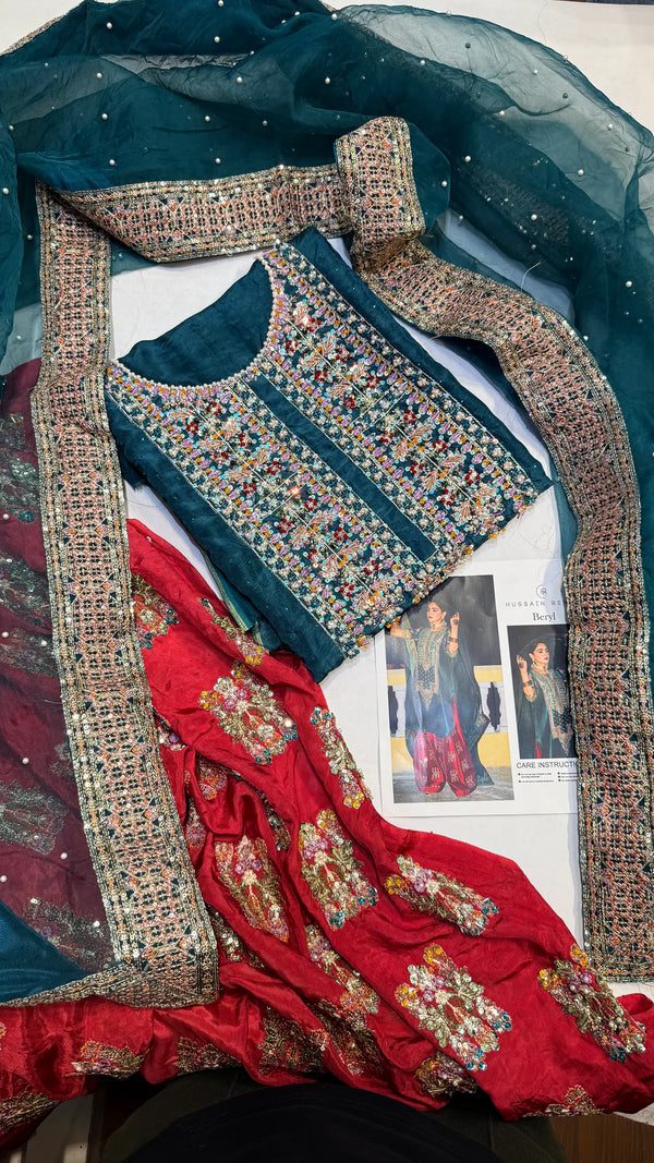 Hussain Rehar Raw Silk – Beryl