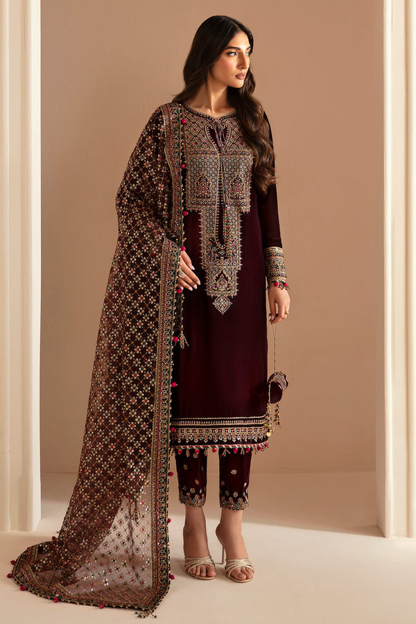 Jazmin Maroon Velvet Formal Collection Replica