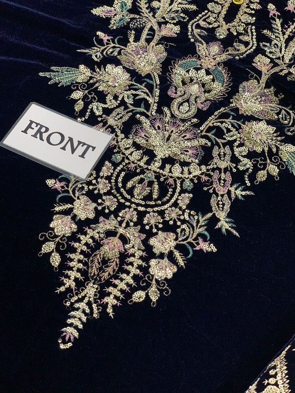 Afrozeh Navy Blue Velvet Formal Collection Replica