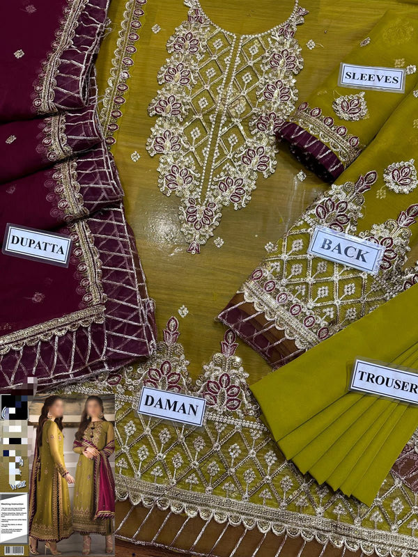 Asim Jofa Olive Chiffon Collection Replica