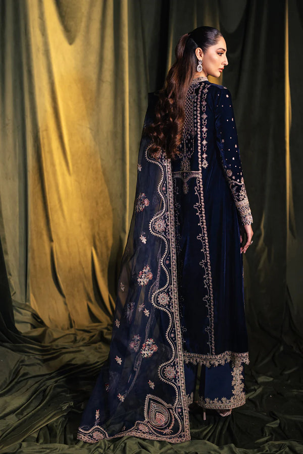 Qalamkar Navy Blue Velvet Formal Collection Replica
