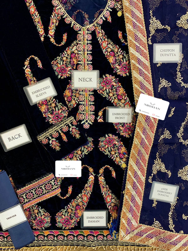 Jazmin Navy Blue Velvet Formal Collection Replica