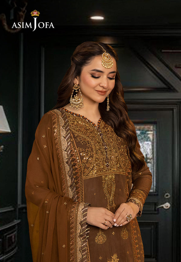 Asim Jofa Brown Chiffon Formal Collection Replica