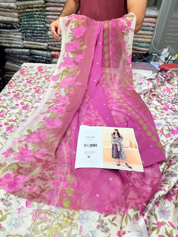 BAROQUE SILK PRINTED 3PC GRAY