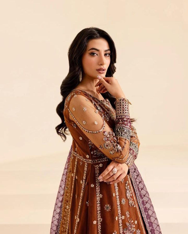 Farasha Brown Net Bridal Collection Replica