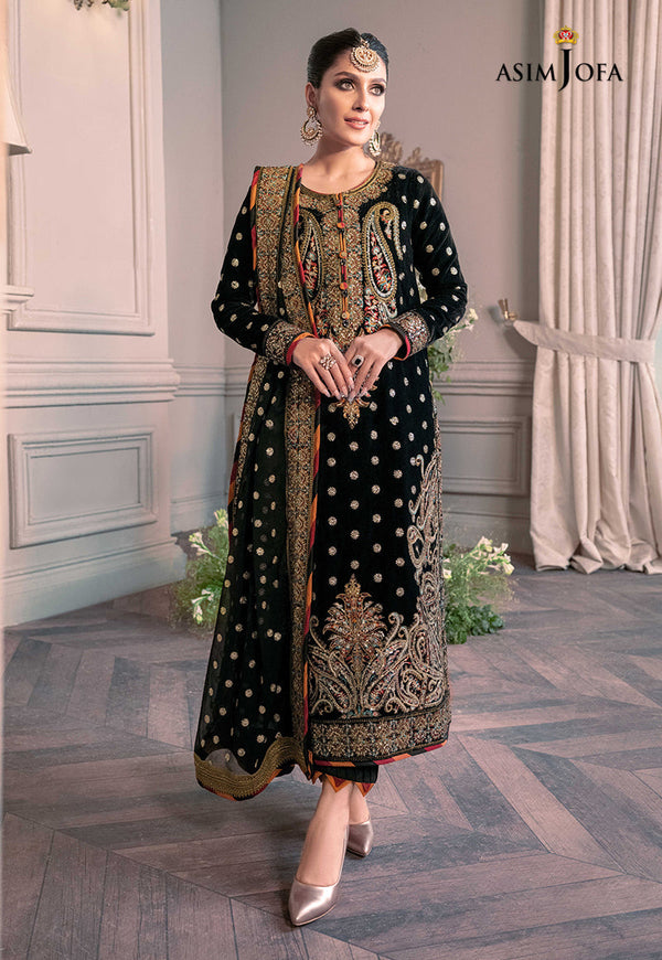 Asim Jofa Navy Blue Velvet Formal Collection Replica