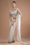 Maria B Silver Exclusive Net Saree Replica
