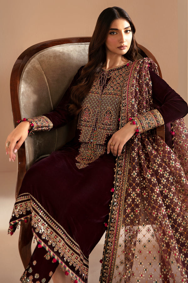 Jazmin Maroon Velvet Formal Collection Replica