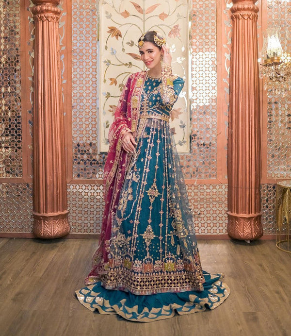 Qalamkar Blue Exclusive Net Maxi Replica