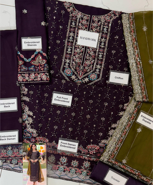 Asim Jofa Purple Chiffon Formal Collection Replica