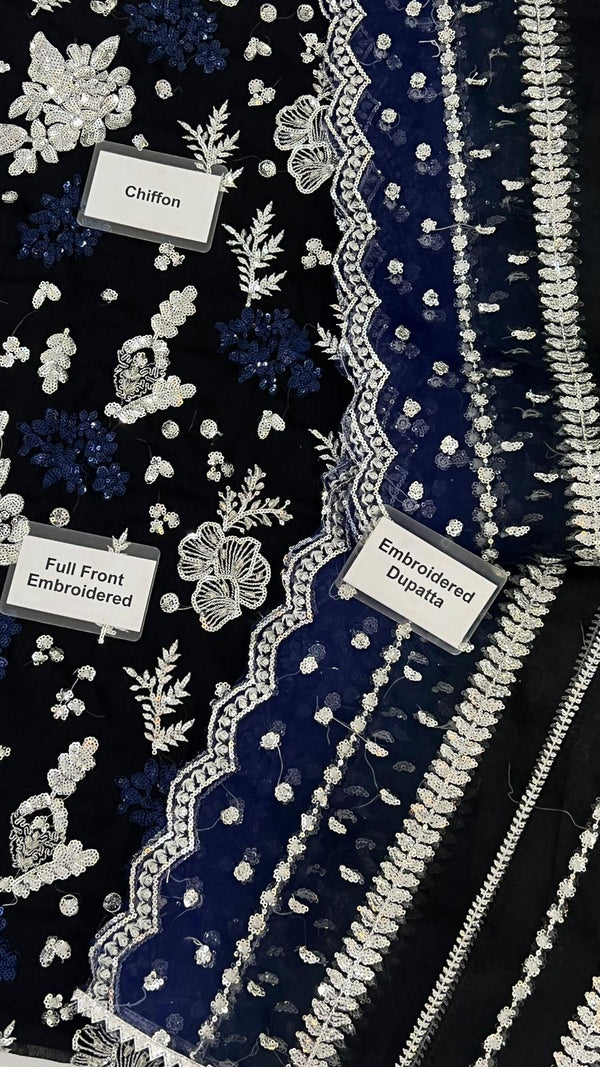 Nureh Navy Blue Chiffon Formal Collection Replica