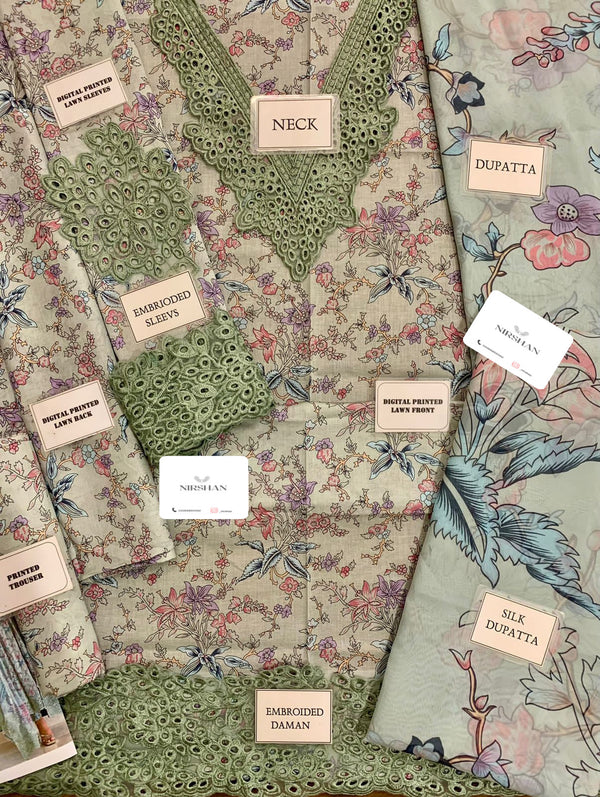 Iznik Green Luxury Lawn Collection Replica