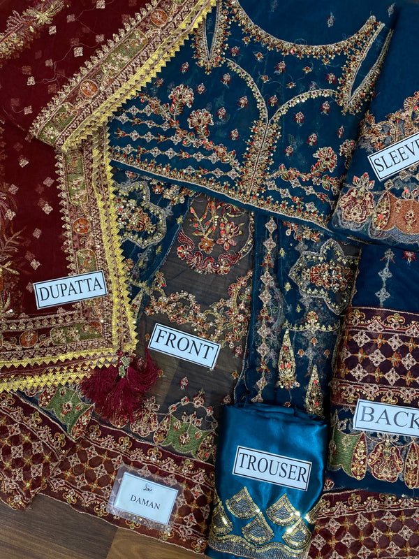 Qalamkar Blue Exclusive Net Maxi Replica