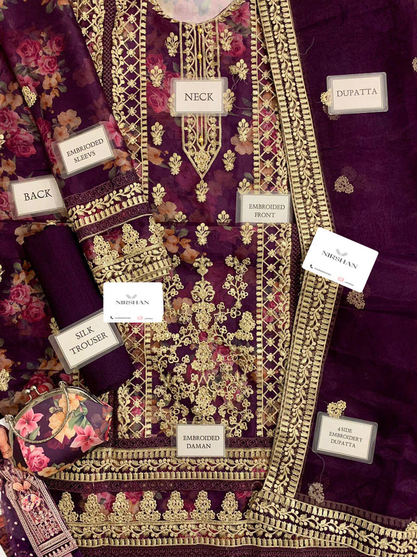 Tawakkal Purple Organza Formal Collection Replica