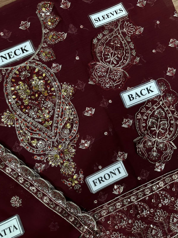 Alizeh Maroon Chiffon Formal Collection Replica