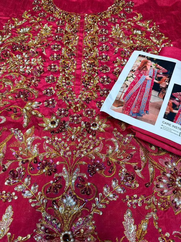 HARIS SHAKEEL RAW SILK SHAYNA โ SHOCKING PINK