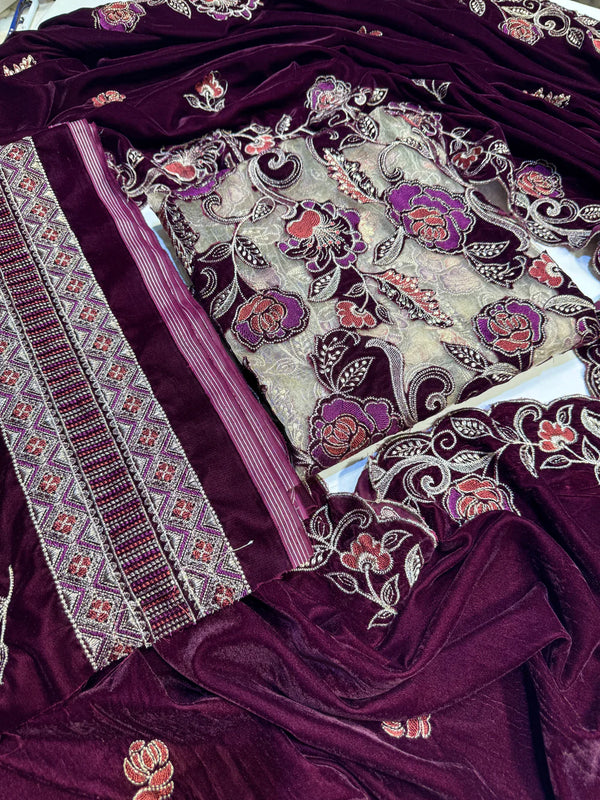 Hussain Rehar Velvet 05 Deep Purple 3Pc