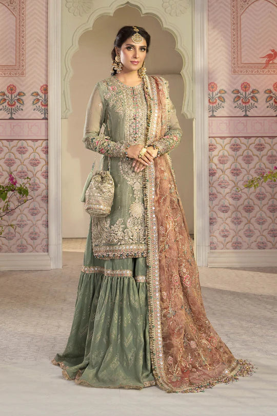 Maria B | Pistachio Green & Salmon Pink - Net Collection Replica