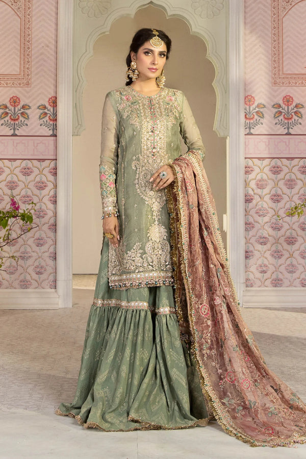 Maria B | Pistachio Green & Salmon Pink - Net Collection Replica