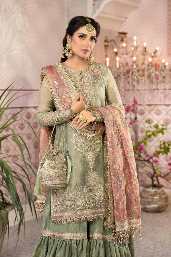 Maria B | Pistachio Green & Salmon Pink - Net Collection Replica
