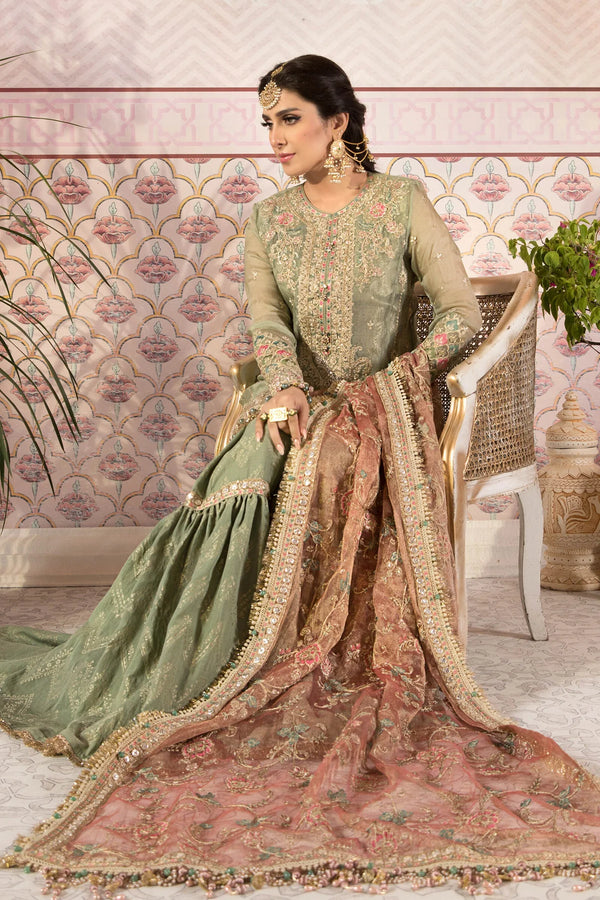 Maria B | Pistachio Green & Salmon Pink - Net Collection Replica