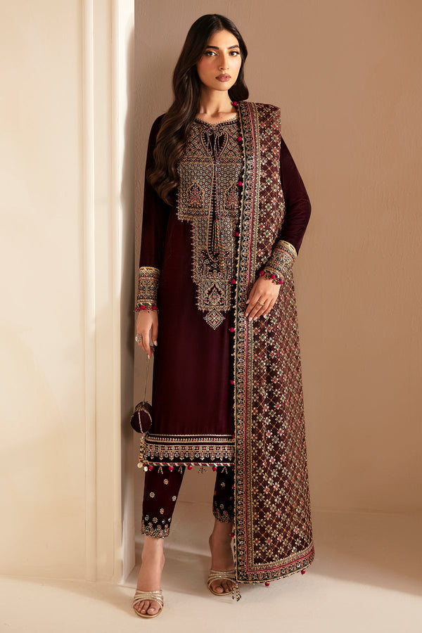 Jazmin Maroon Velvet Formal Collection Replica