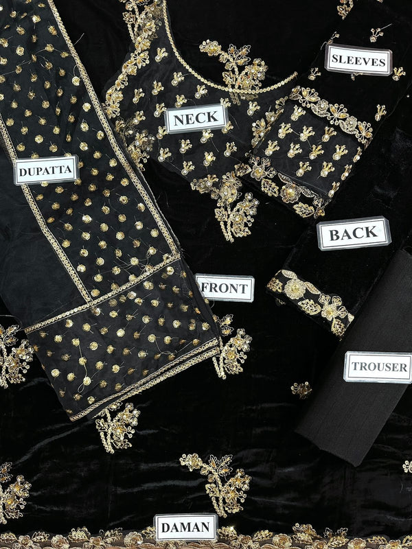 Afrozeh Black Velvet Formal Collection Replica