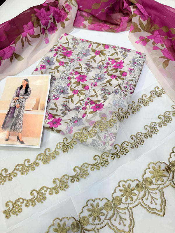 BAROQUE SILK PRINTED 3PC GRAY