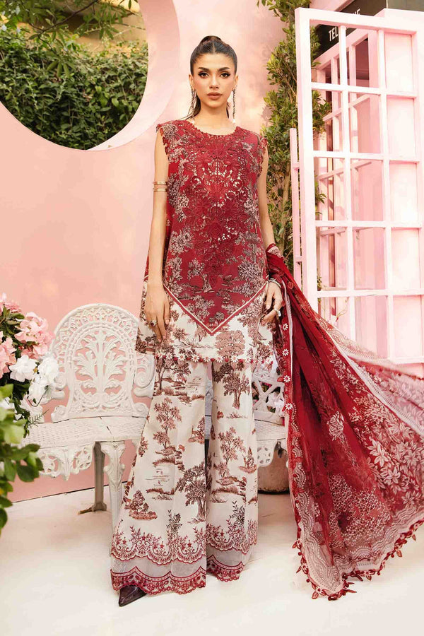 Red Premium Embroidered Lawn Suit || 3 Piece Maria B Replica