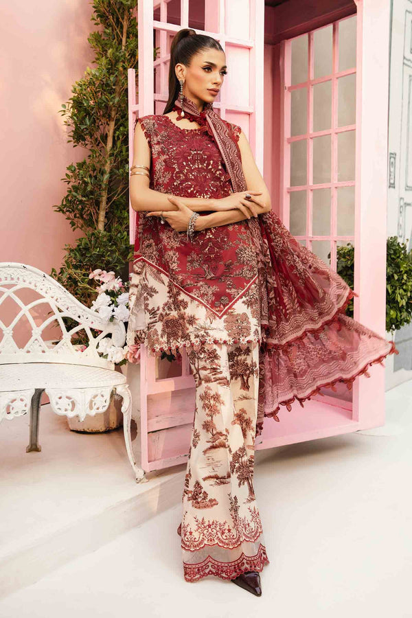 Red Premium Embroidered Lawn Suit || 3 Piece Maria B Replica