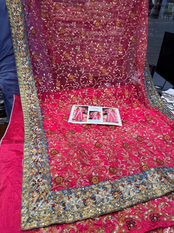 HARIS SHAKEEL RAW SILK SHAYNA โ SHOCKING PINK