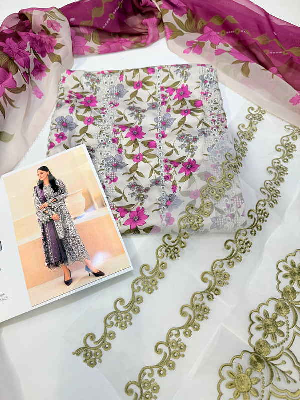 BAROQUE SILK PRINTED 3PC GRAY