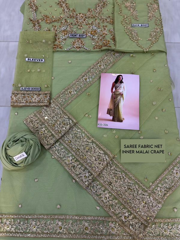 Maria B Green Exclusive Net Saree Replica