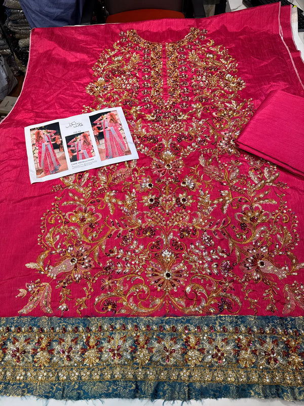 HARIS SHAKEEL RAW SILK SHAYNA โ SHOCKING PINK