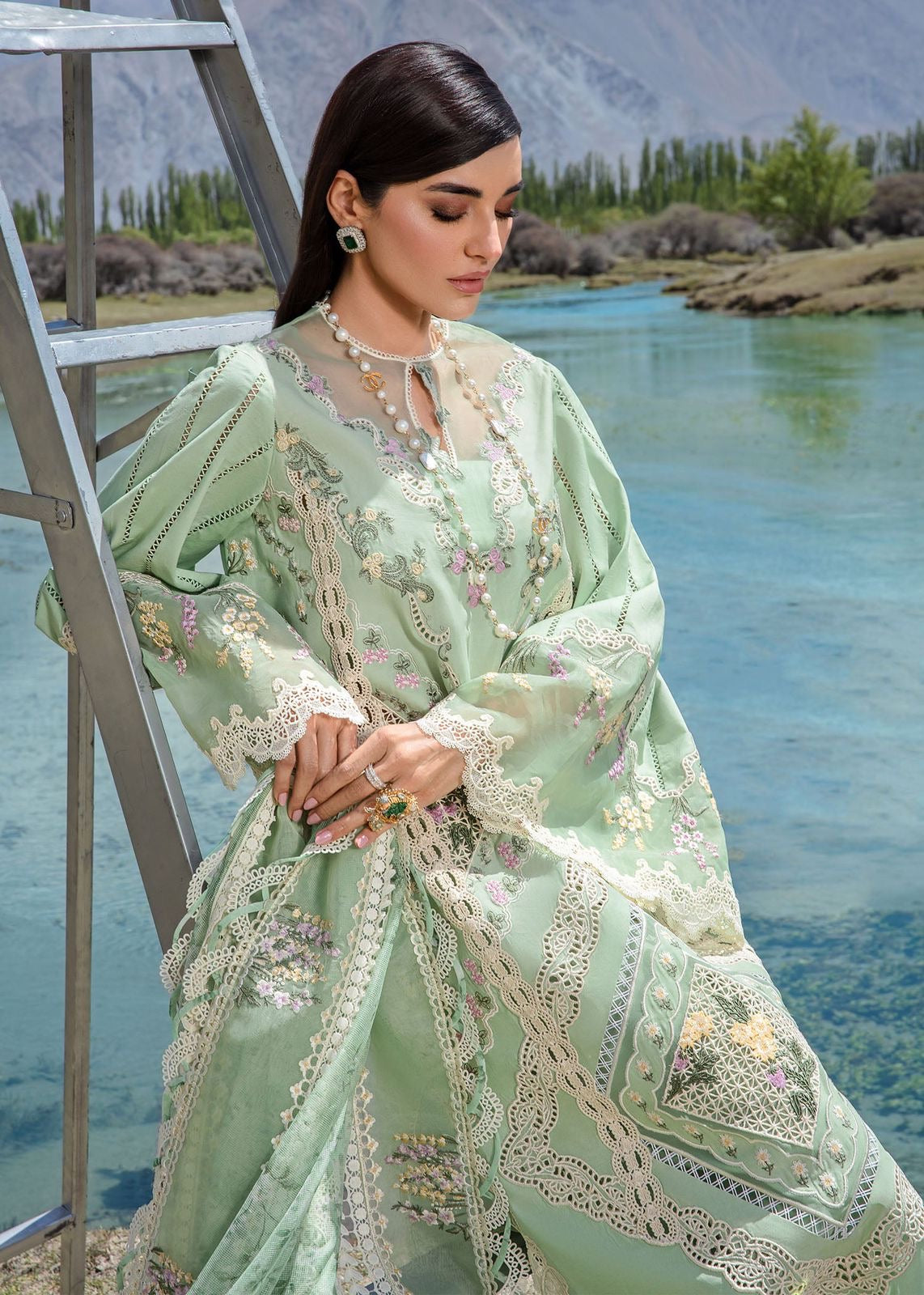 Crimson Green | Chikankari Luxury Lawn Collection Replica