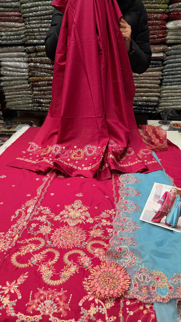 HUSSAIN REHAR Lawn – Riviera (Fuchsia Pink)