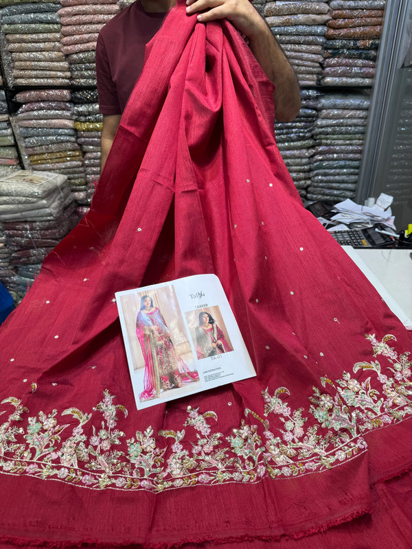 TABYA RAW SILK TABEER MEROON