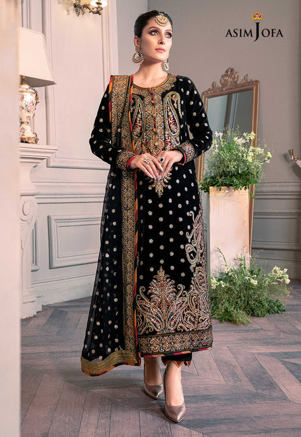 Asim Jofa Navy Blue Velvet Formal Collection Replica