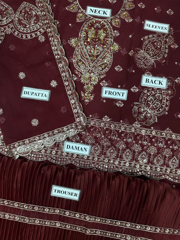 Alizeh Maroon Chiffon Formal Collection Replica