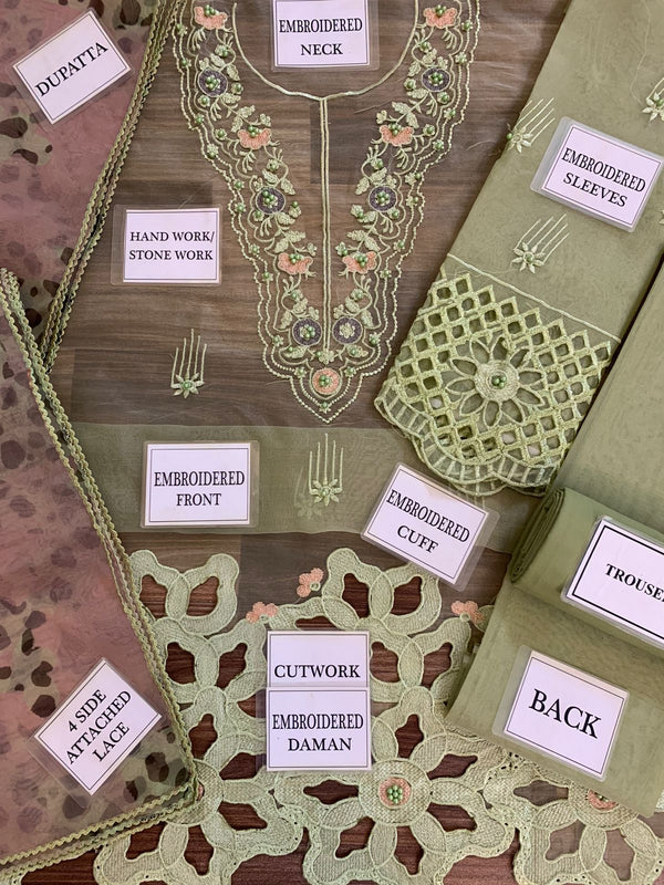 Mushq Green/Orange Organza Collection Replica