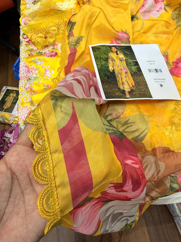 ANEELAS YELLOW SILK PRINT
