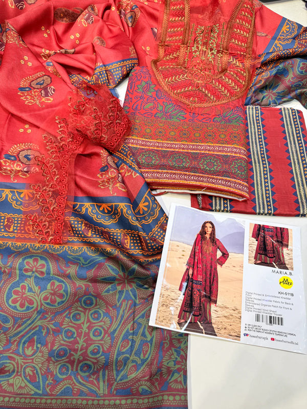 Maria.B Khaddar Mehroon 3PC