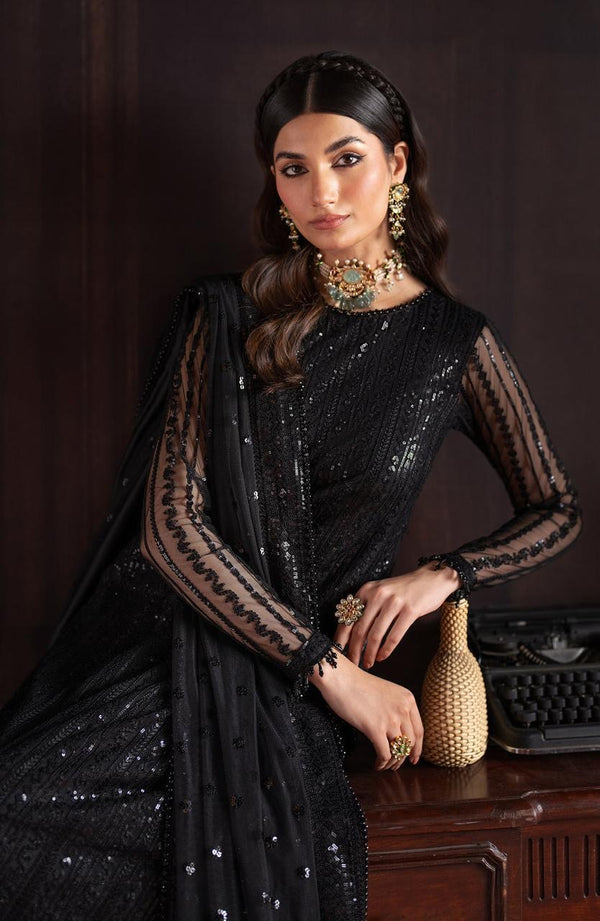 Zarif Black Chiffon Formal Collection Replica