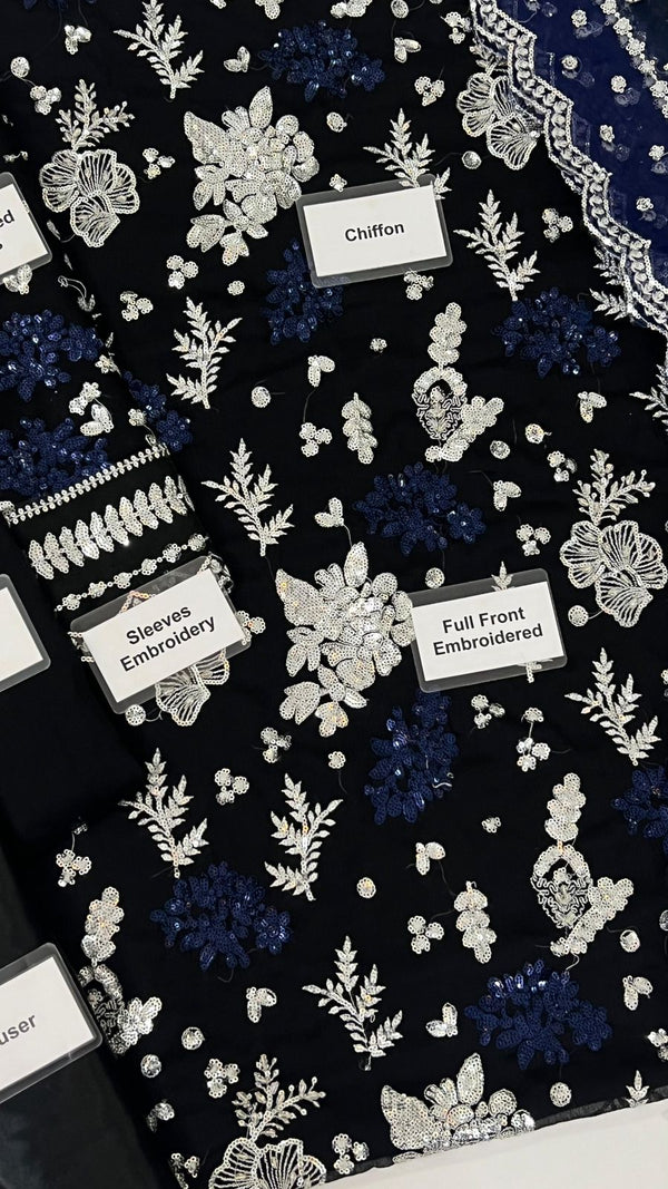 Nureh Navy Blue Chiffon Formal Collection Replica