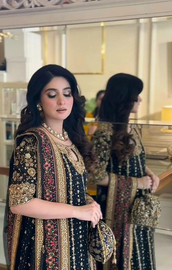 Haris Shakeel Luxe Shisha Silk โ Black & Gold Edition (3Pc)