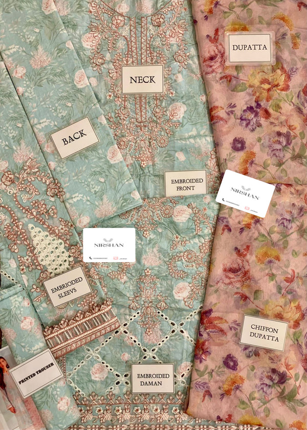 Iznik Mint Green Printed Lawn Collection Replica