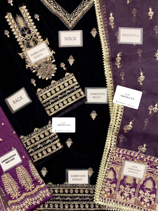 Baroque Dark Purple Velvet Formal Collection Replica