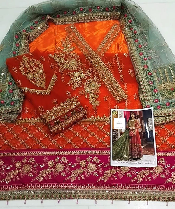 Maria B Orange Net Bridal Collection Replica