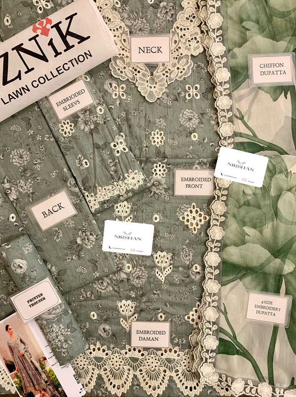 Iznik Green Digital Printed Lawn Collection Replica