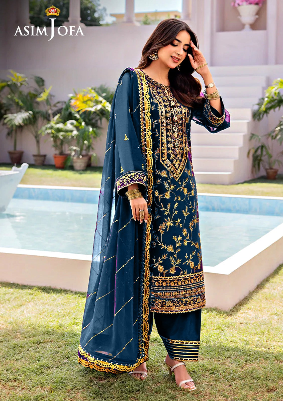 Asim Jofa Blue Chiffon Formal Collection Replica Nirshan Asim Jofa Blue Chiffon Formal Collection Replica Nirshan